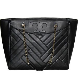 NWT Tory Burch Alexa Flat Leather Tote Black $400